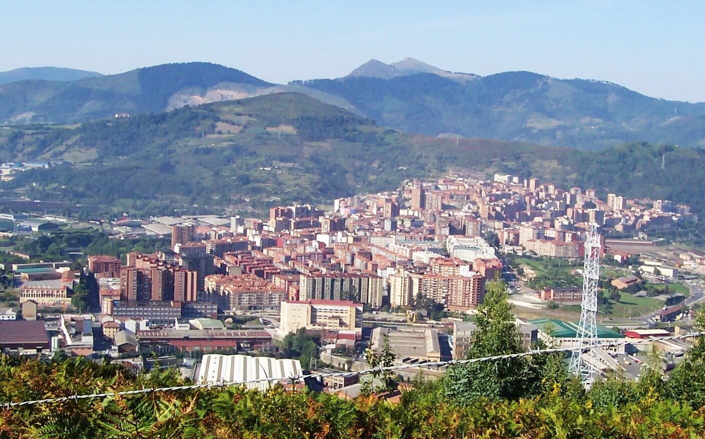 Panorámica de Basauri en el valle con los montes detrás