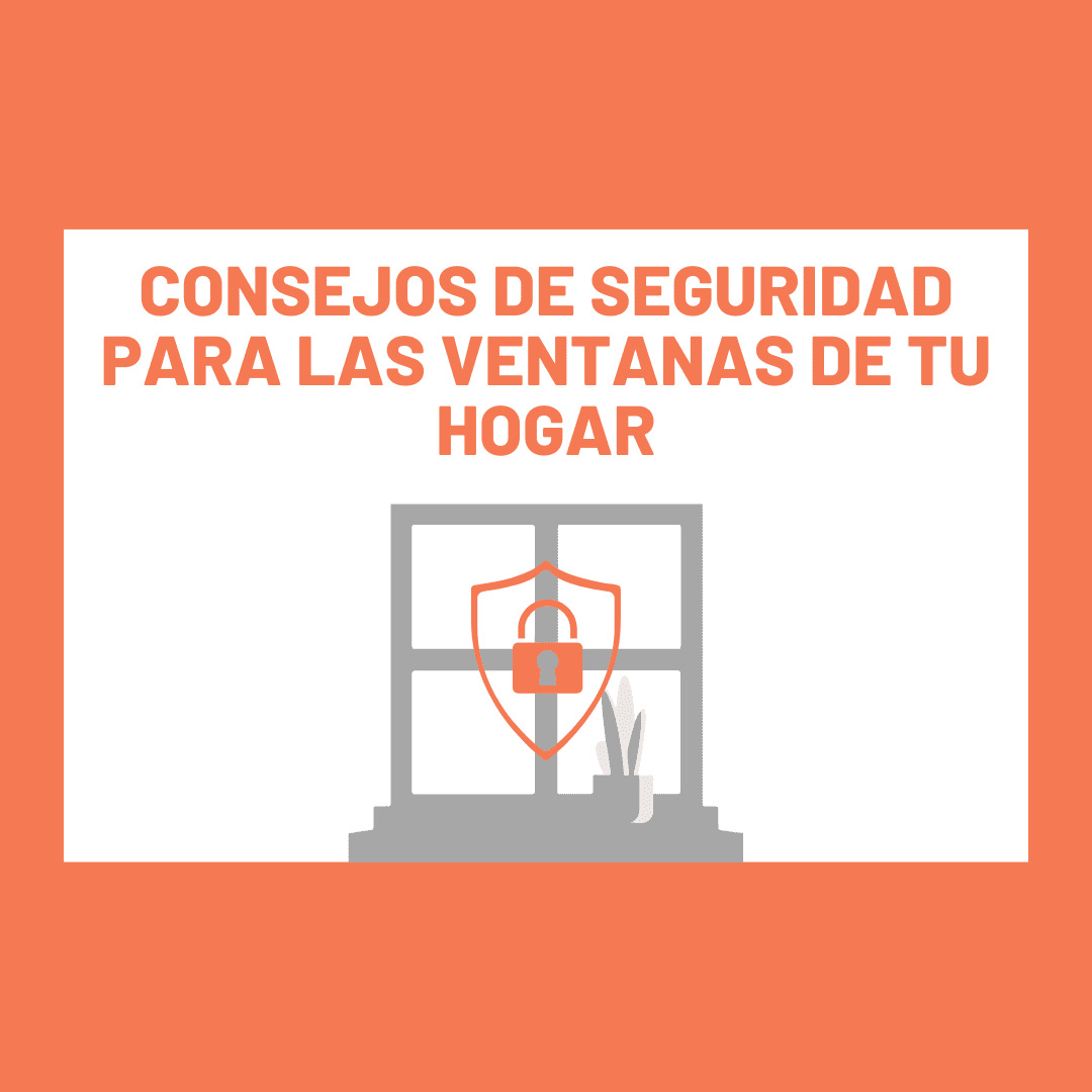 Ilustración de una ventana con un candado sobre fondo naranja y el texto consejos de seguridad