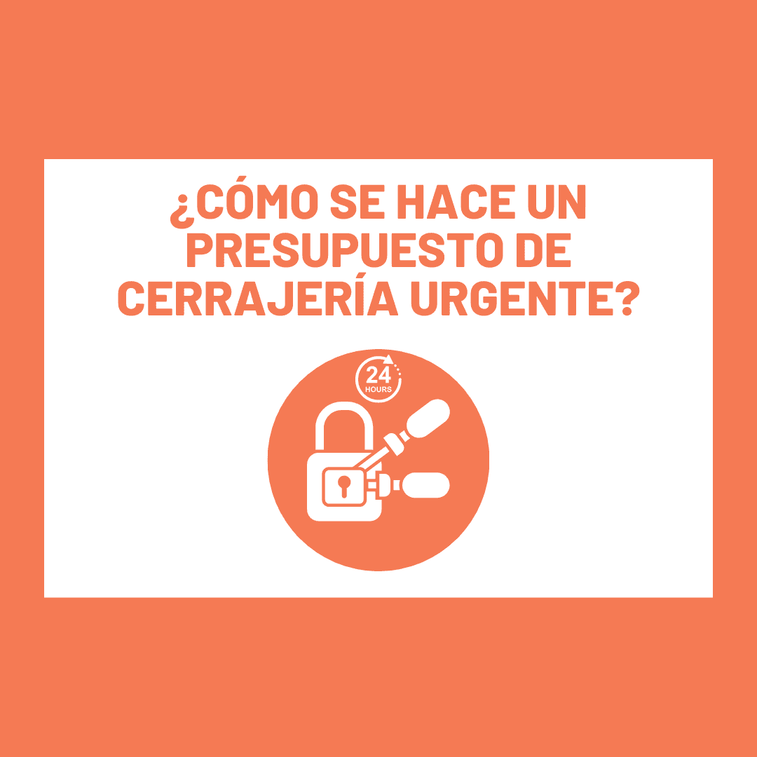 Ilustración de un candado y una llave sobre fondo naranja con el texto cómo se hace un presupuesto de cerrajería urgente